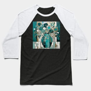 Turquoise Teal Silver and Gold Modern Contemporary Floral Still Life Painting Baseball T-Shirt